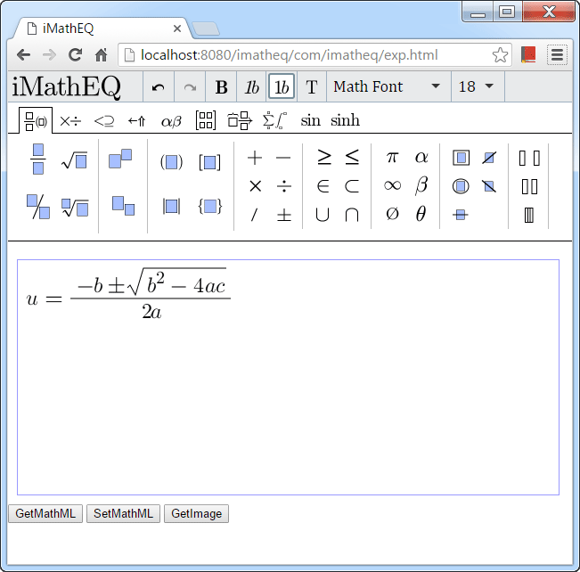 An online mathematics equation or formula editor for users to input, edit, print mathematics
		and science equations or expressions. Allow easy integration with any websites or mobile APPs.